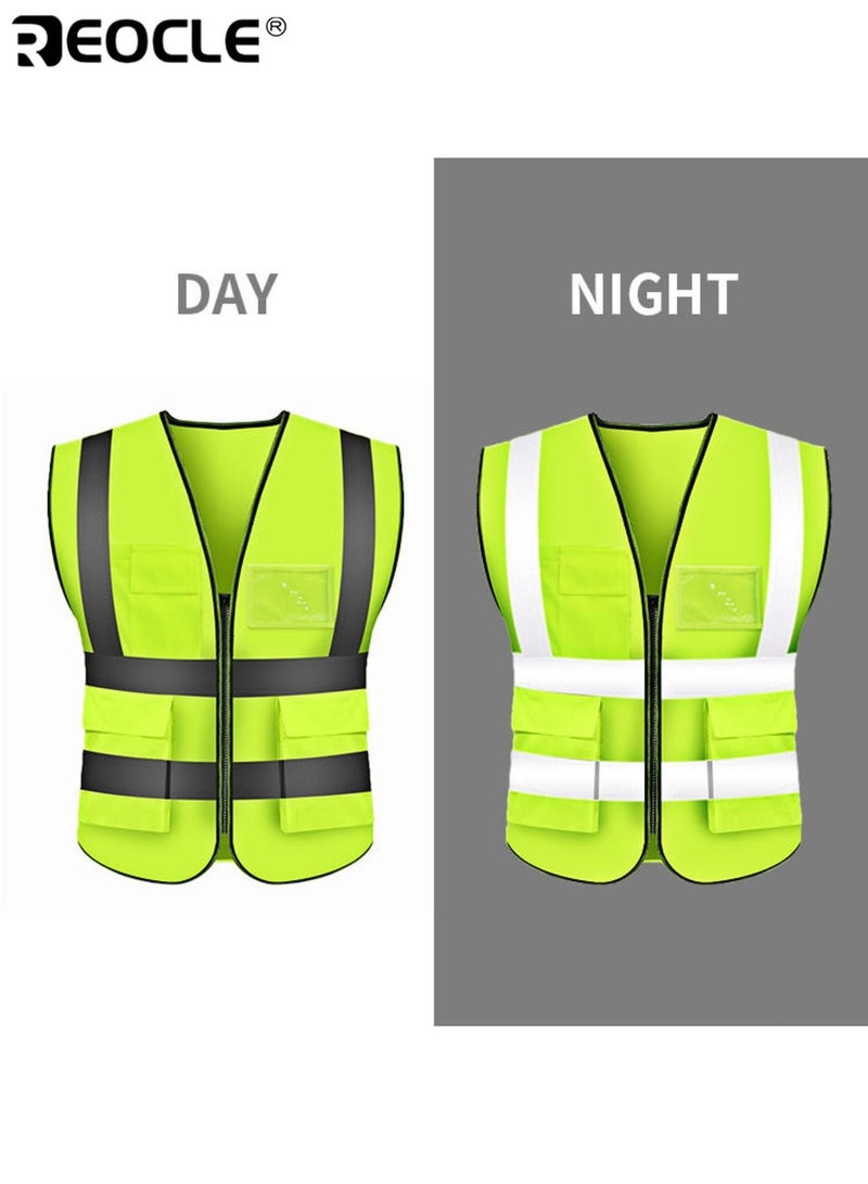 ريوكل سترة أمان عاكسة عالية الوضوح للجنسين لون أصفر فاتح مادة متينة عالية الجودة خفيفة الوزن قابلة للتنفس مناسبة للمساحين والسائقين وعمال المستودعات وموظفي البناء أطقم الطرق مثالية للعمل في الهواء الطلق العمليات الليلية معدات السلامة الوظيفية | سترة المظهر الاحترافي | سترة بوليستر متينة - Image 2