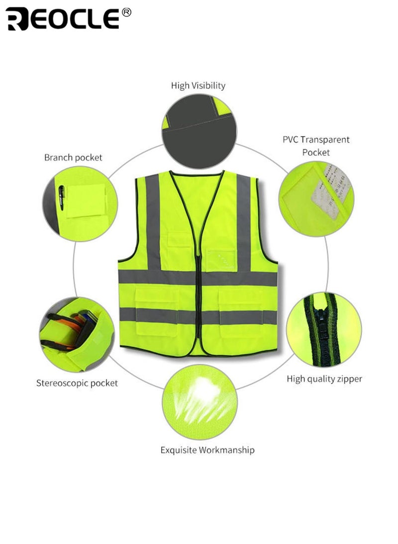 ريوكل سترة أمان عاكسة عالية الوضوح للجنسين لون أصفر فاتح مادة متينة عالية الجودة خفيفة الوزن قابلة للتنفس مناسبة للمساحين والسائقين وعمال المستودعات وموظفي البناء أطقم الطرق مثالية للعمل في الهواء الطلق العمليات الليلية معدات السلامة الوظيفية | سترة المظهر الاحترافي | سترة بوليستر متينة - Image 3