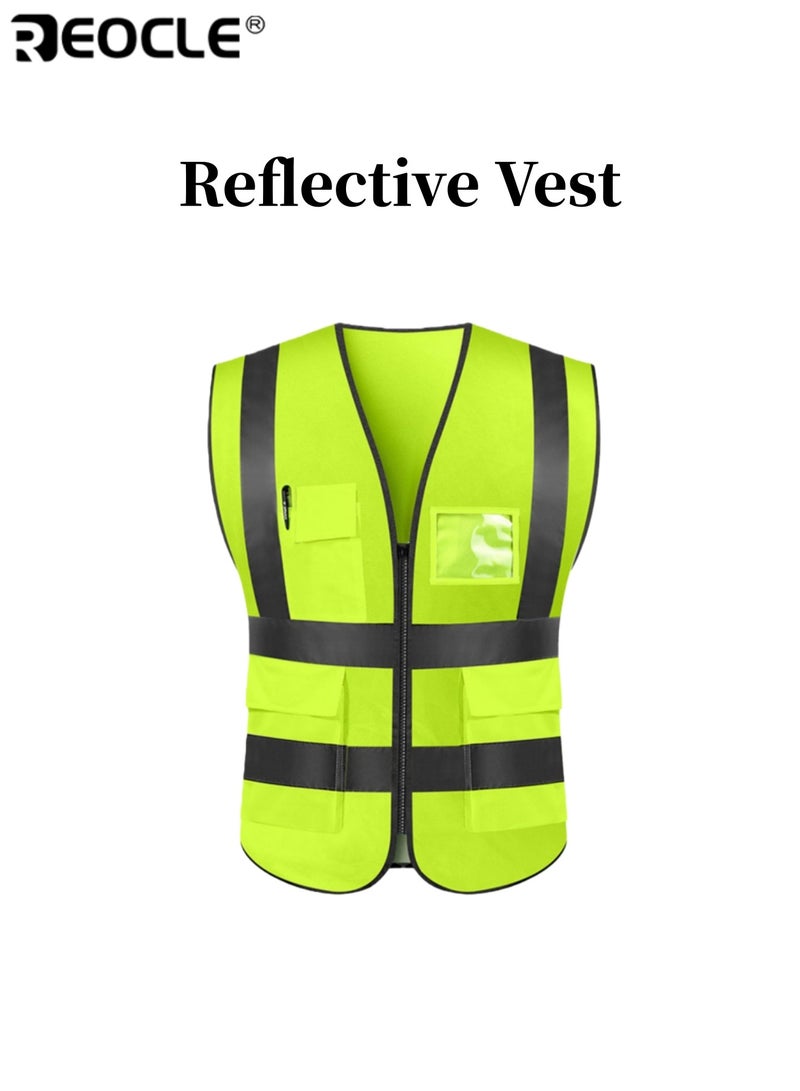 ريوكل سترة أمان عاكسة عالية الوضوح للجنسين لون أصفر فاتح مادة متينة عالية الجودة خفيفة الوزن قابلة للتنفس مناسبة للمساحين والسائقين وعمال المستودعات وموظفي البناء أطقم الطرق مثالية للعمل في الهواء الطلق العمليات الليلية معدات السلامة الوظيفية | سترة المظهر الاحترافي | سترة بوليستر متينة - Image 1