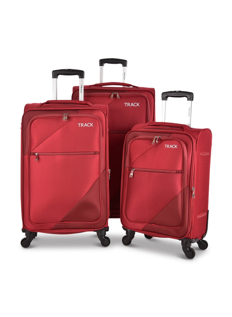 Track Luggage 3 Piece Sets Soft Trolley Travel Bag Lightweight Suitcase Sets Size 20/24/28 Inch Red - Image 1