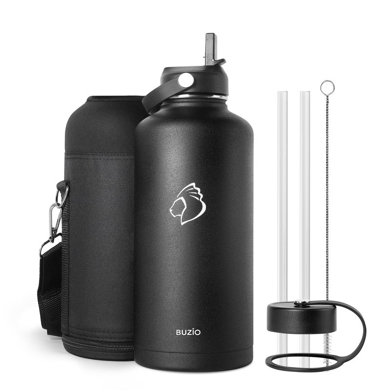 BUZIO BUZIO Vacuum Insulated Stainless Steel Water Bottle 87oz (Cold for 48 Hrs/Hot for 24 Hrs) Half Gallon BPA Free Double Wall Travel Mug/Flask for Outdoor Sports Hiking  Camping  Running  Black  - Image 1
