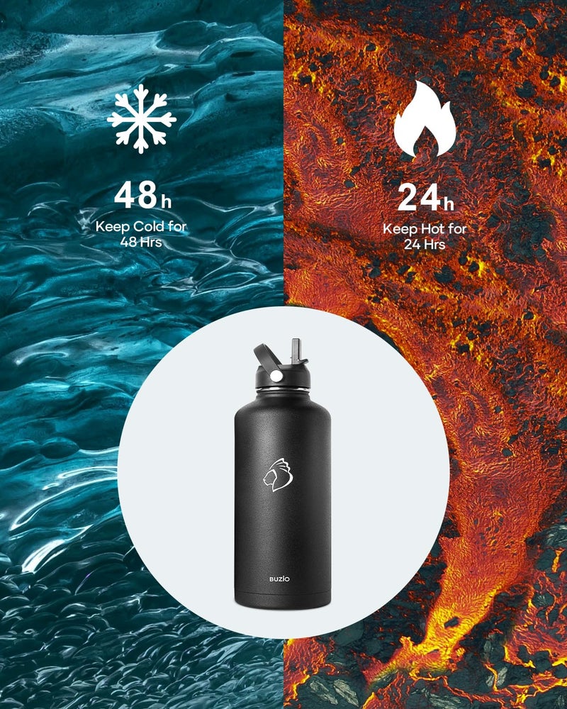 BUZIO BUZIO Vacuum Insulated Stainless Steel Water Bottle 87oz (Cold for 48 Hrs/Hot for 24 Hrs) Half Gallon BPA Free Double Wall Travel Mug/Flask for Outdoor Sports Hiking  Camping  Running  Black  - Image 2