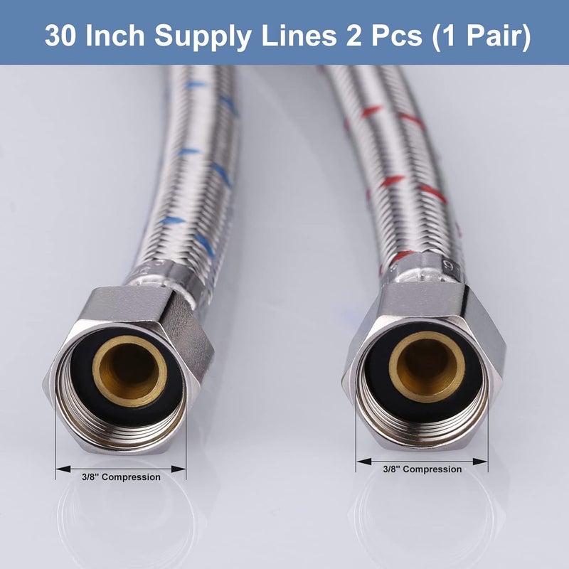Arcora 30-Inch Faucet Hose Connects Kitchen Bathroom Sink to Water Supply, cUPC Faucet Supply Lines 3/8" x 3/8" Female Compression Thread 1 Pair - Image 3