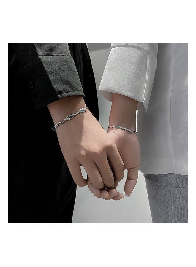 2 Pcs Titanium Steel Couple Bracelets, Mobius Geometric Bracelet, Ornaments Memorial Gift for Men And Women (Silver)  - Image 4