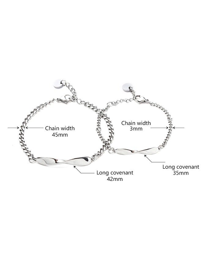 2 Pcs Titanium Steel Couple Bracelets, Mobius Geometric Bracelet, Ornaments Memorial Gift for Men And Women (Silver)  - Image 2