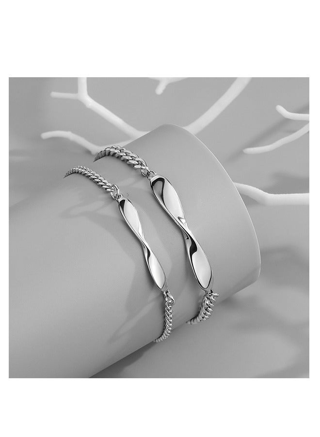 2 Pcs Titanium Steel Couple Bracelets, Mobius Geometric Bracelet, Ornaments Memorial Gift for Men And Women (Silver)  - Image 3