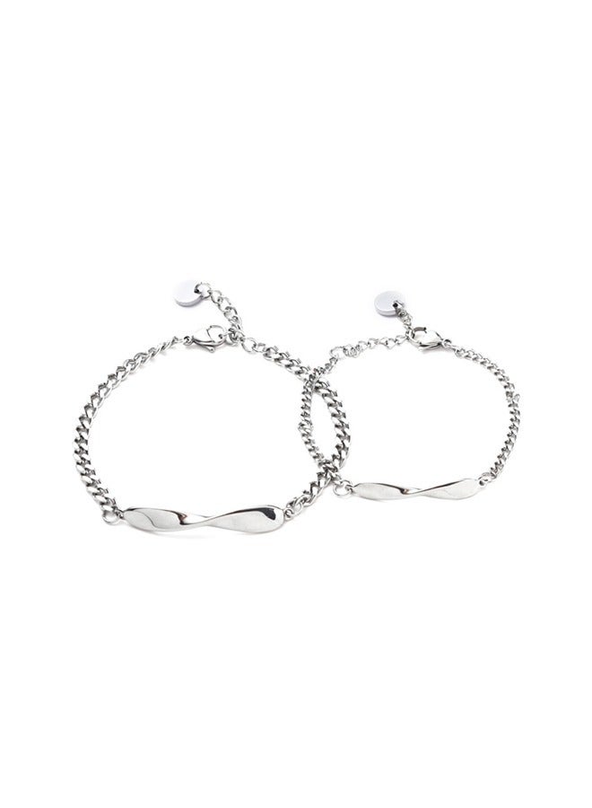 2 Pcs Titanium Steel Couple Bracelets, Mobius Geometric Bracelet, Ornaments Memorial Gift for Men And Women (Silver)  - Image 1