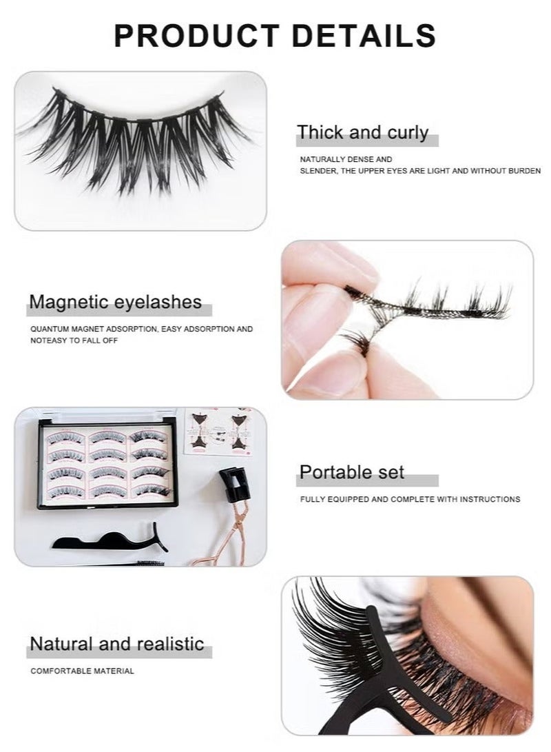 Magnetic Eyelashes Set, Reusable Magnetic False Eyelashes Natural Double Magnet False Eyelashes No Glue Required With Tweezers - Image 4