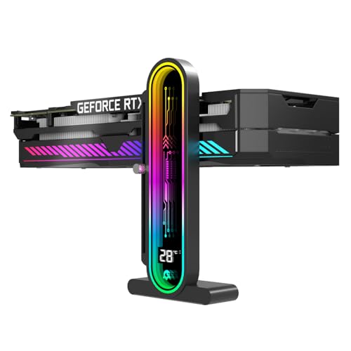 TGDGAMER ARGB GPU Support Bracket with Temperature Display（Ambient Case Temp），5V 3pin Universal GPU Bracket，Graphics Video Card Brace with Height Adjustable，DY7-Black - Image 1
