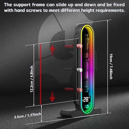 TGDGAMER ARGB GPU Support Bracket with Temperature Display（Ambient Case Temp），5V 3pin Universal GPU Bracket，Graphics Video Card Brace with Height Adjustable，DY7-Black - Image 4