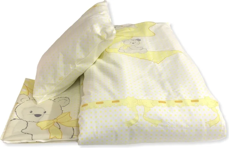Bebek Özel Baby Special Baby/Kid 100X150 Pillow Sheet Quilt Set Yellow Polka Dot with Teddy Bear