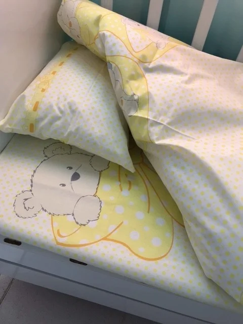 Bebek Özel Baby Special Baby/Kid 100X150 Pillow Sheet Quilt Set Yellow Polka Dot with Teddy Bear