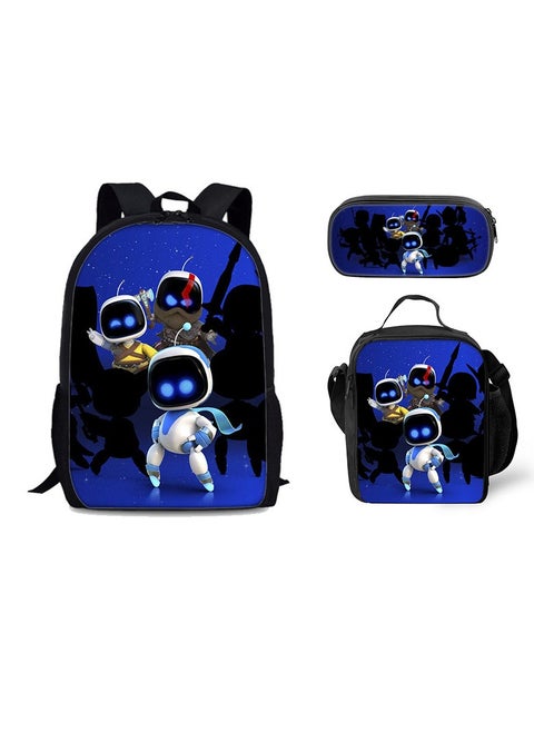 Astro Bot printed backpack for primary and secondary school students, lunch bag and pencil case three-piece set suitable for children aged 6 to 12