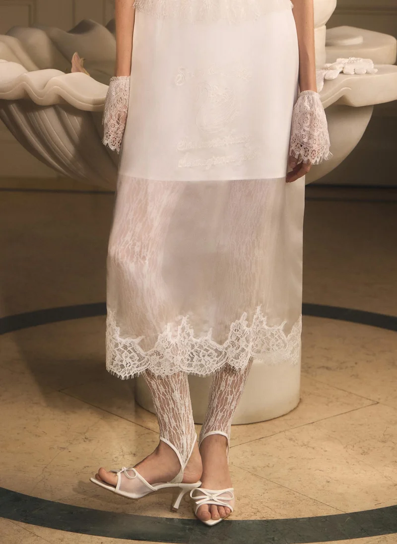 Lichi  Semi-transparent midi skirt with embroidery and lace for Women | Best Price UAE