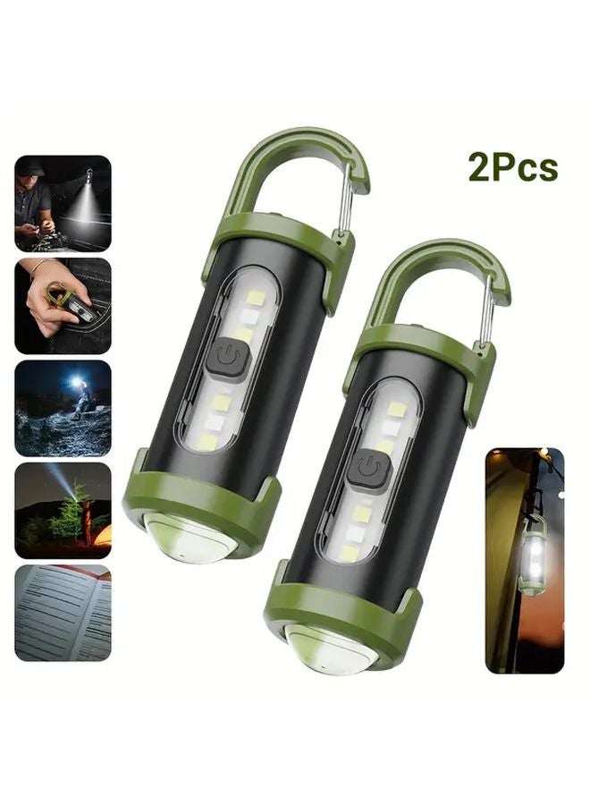2pcs Mini LED Keychain Flashlight 4 Modes USB Rechargeable Compact Portable For Camping - Image 1