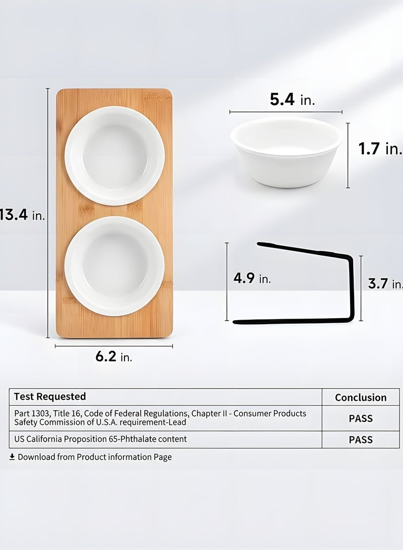 Beauenty Elevated Cat Bowls,Ceramic Dog bowls,Cat/Dog food bowl for indoor,Small Dog 15°Tilted Raised Food Feeding Dishes,Solid Bamboo Water Stand Feeder Set for Cats and Puppy - Image 2