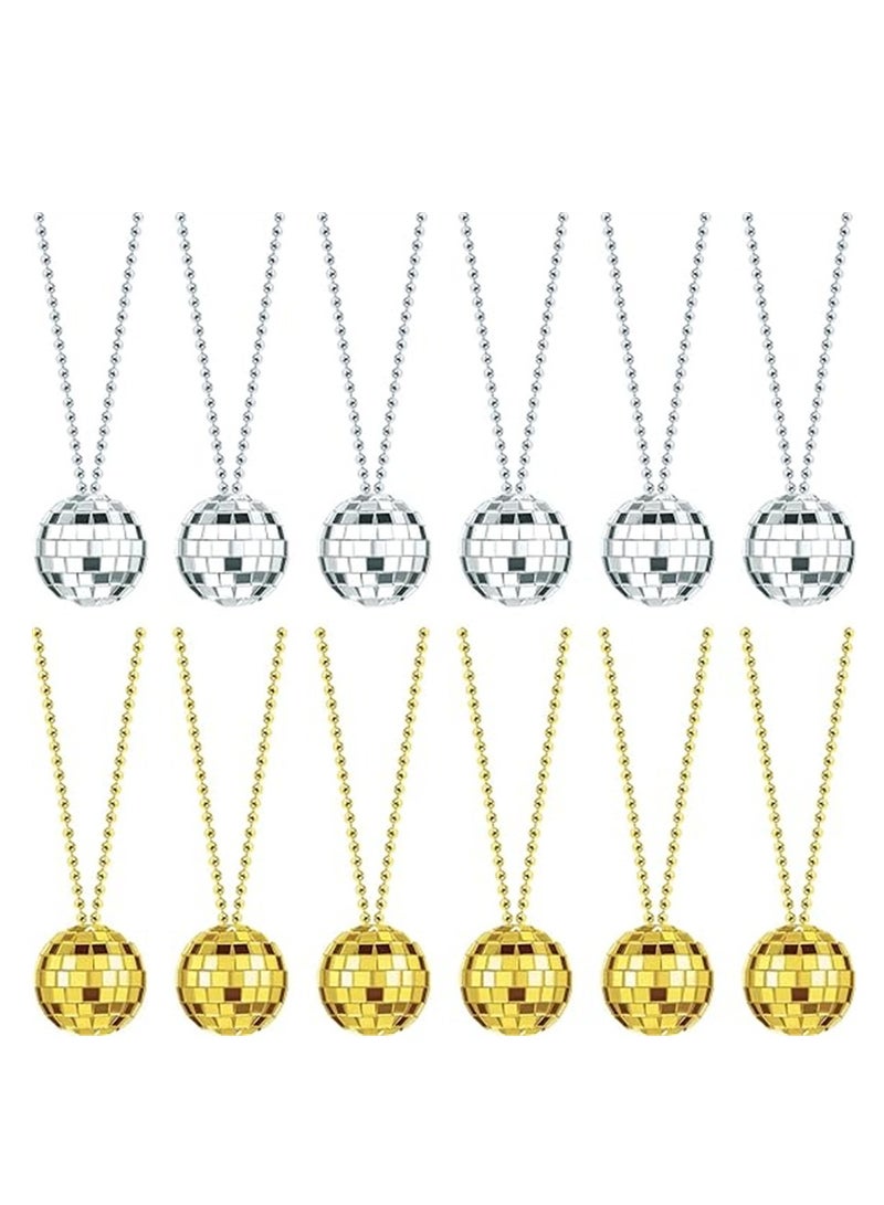 KASTWAVE Disco Necklace, Disco Ball Necklace Set – 12 Pcs of 70s Style Party Necklaces for Home Décor, 1.57 Inch Stage Props, Game Accessories, Ideal for School Festivals Party Supplies (Gold/Silver) - Image 1
