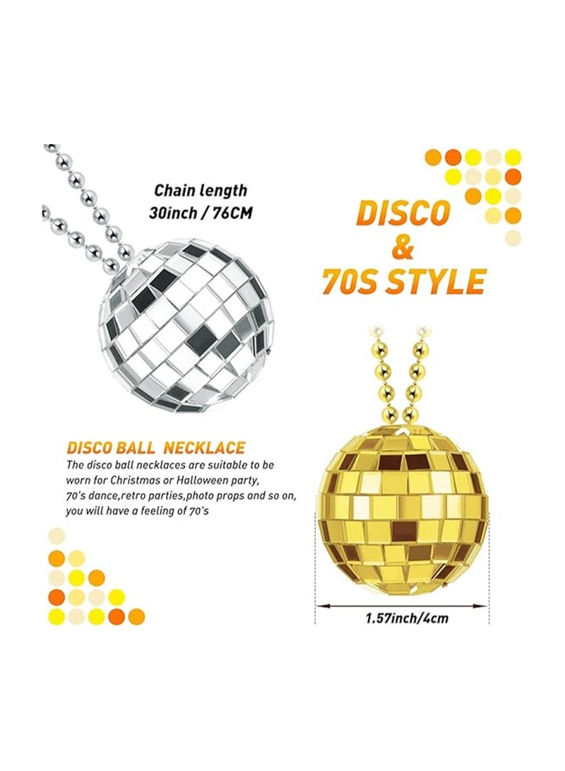KASTWAVE Disco Necklace, Disco Ball Necklace Set – 12 Pcs of 70s Style Party Necklaces for Home Décor, 1.57 Inch Stage Props, Game Accessories, Ideal for School Festivals Party Supplies (Gold/Silver) - Image 3