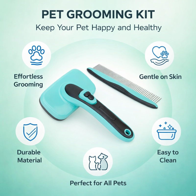 Multifunctional Pet Slicker Brush with One Button Cleaning Stainless Steel for All Dog Sizes - Image 4