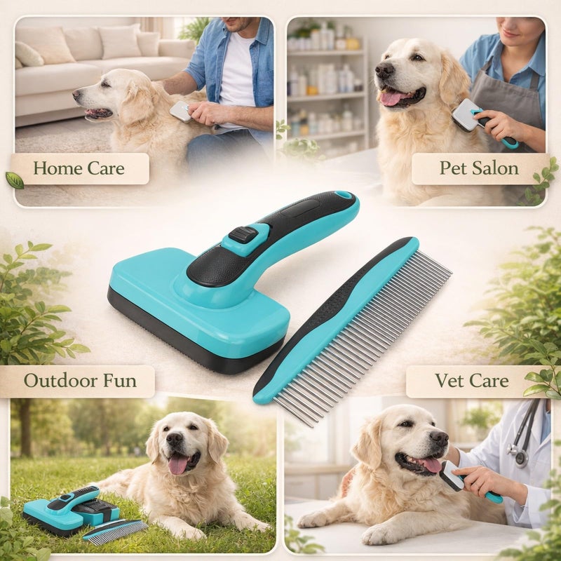 Multifunctional Pet Slicker Brush with One Button Cleaning Stainless Steel for All Dog Sizes - Image 5