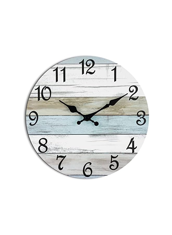 The Bros ساعة حائط - ساعة حائط صامتة بدون دقات تعمل بالبطارية، ساعة ريفية ساحلية زخرفية للحمام والمطبخ وغرفة النوم وغرفة المعيشة (10 بوصة) - Image 2