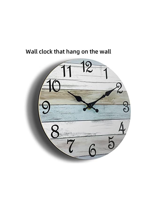 The Bros ساعة حائط - ساعة حائط صامتة بدون دقات تعمل بالبطارية، ساعة ريفية ساحلية زخرفية للحمام والمطبخ وغرفة النوم وغرفة المعيشة (10 بوصة) - Image 3