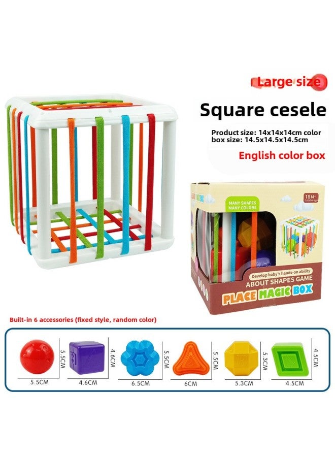 Infants Can Bite Soft Rubber Hand-held Ball Rattle Toys To Learn The Rainbow Plug Plug Plug Pull Pull Pull Baby Toys-Color:[White Square] Large Cessele-Window Box 321g - Image 1