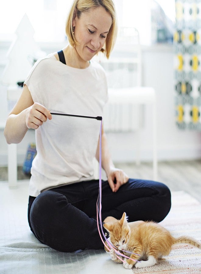 Amaxiu Cat Ribbon Wand Toys, 3pcs Interactive Cat Rainbow Wand String Toys for Indoor Cats Colorful Ribbon Charmer for Kittens Teaser Training Exerciser Playing Catcher Accessories - Image 4