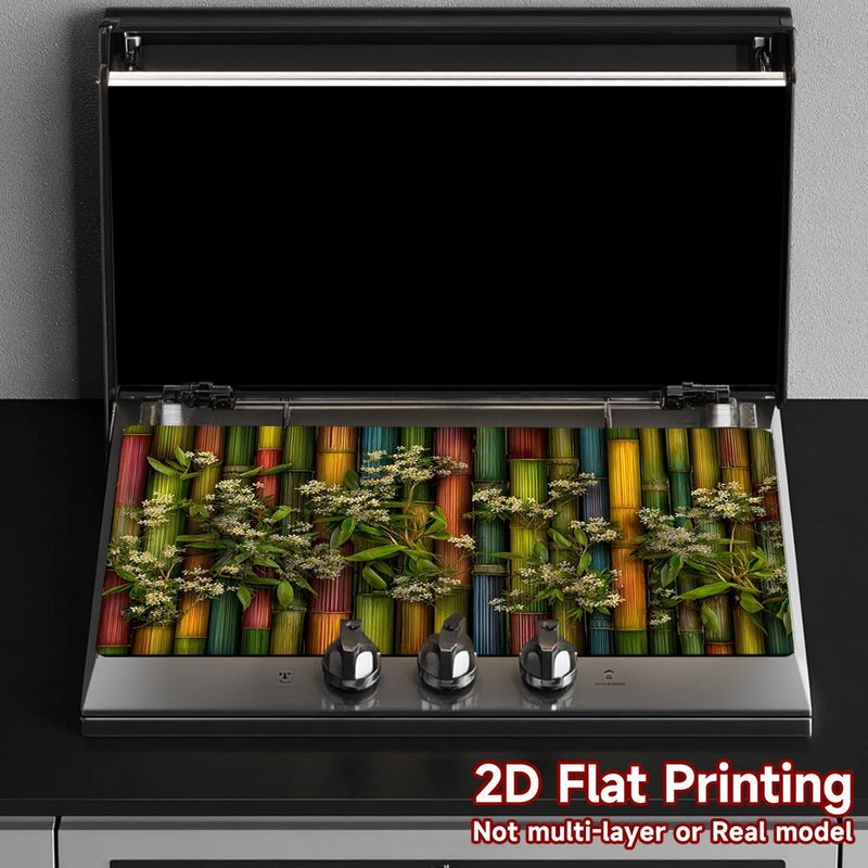 Flat Stove Mat 52x72cm Colorful Bamboo Pattern Non Slip Backing for Gas Electric Induction - Image 1