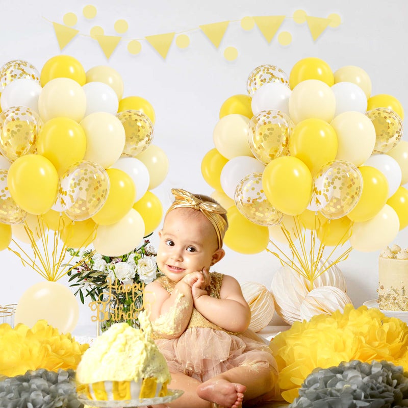 awenztech 60pcs Yellow and White Balloons 12inch with Pastel Yellow White Gold Confetti Balloons for Bee Lemon Wedding Baby Shower Birthday Party Decorations - Image 4