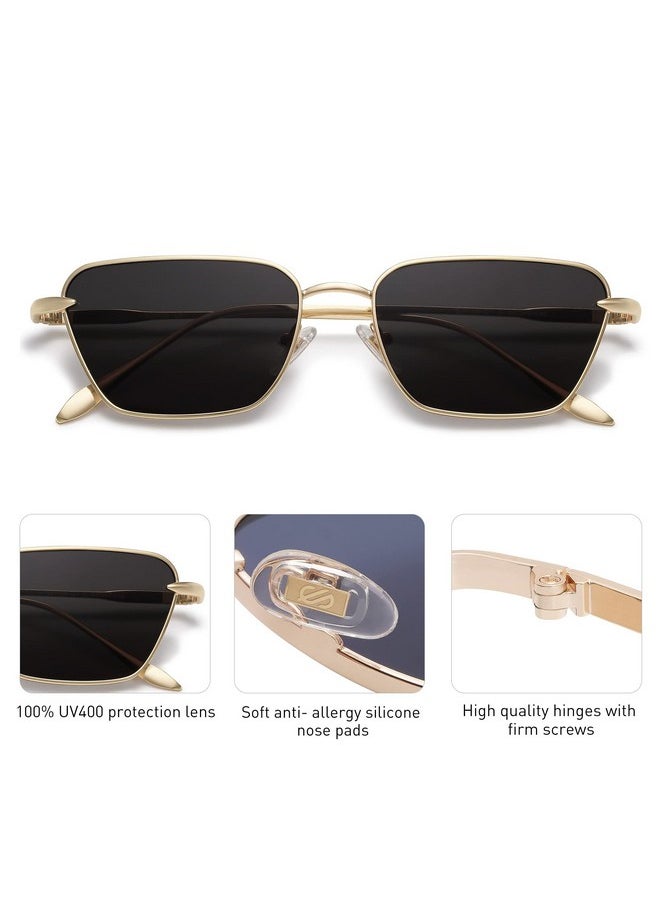 Sojos Small Rectangle Sunglasses Fashion Narrow Designer Fun Sun Glasses Sj1158 Gold Grey  - Image 4