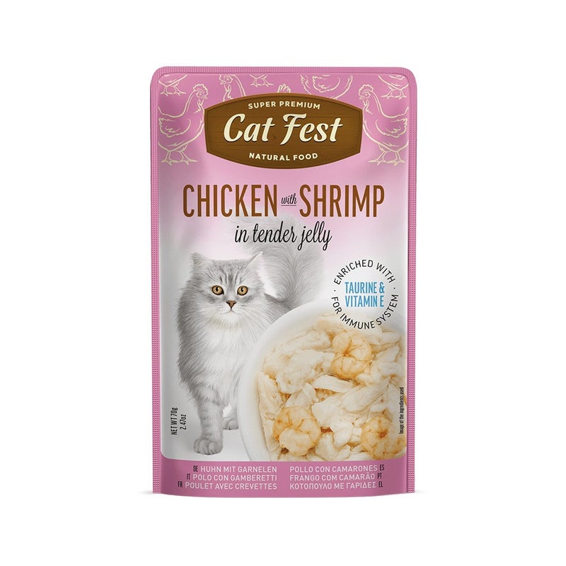 كات فيست Cat Fest Chicken with Shrimp in Tender Jelly Cat Food Pouch - 70 g