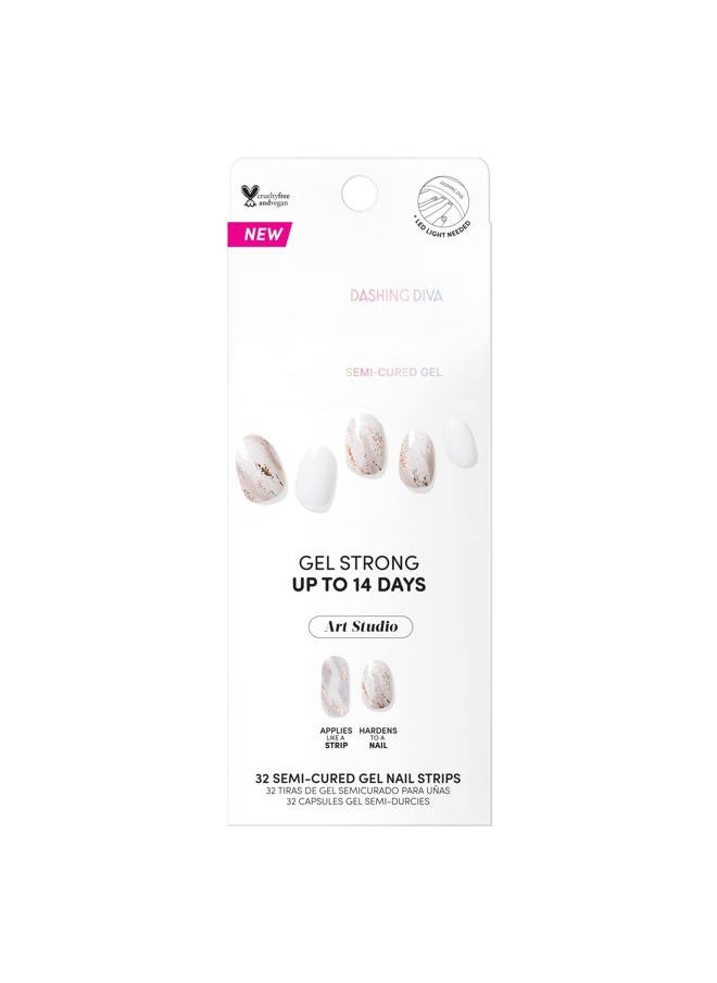 DASHING DIVA Glaze Nail Strips - Glacier Lilly | Works with Any LED Nail Lamp | Long Lasting, Chip Resistant, Semicured Gel Nail Strips | 34 Salon Quality White Gel Nails, 1 Prep Pad, 1 Nail File  - Image 2