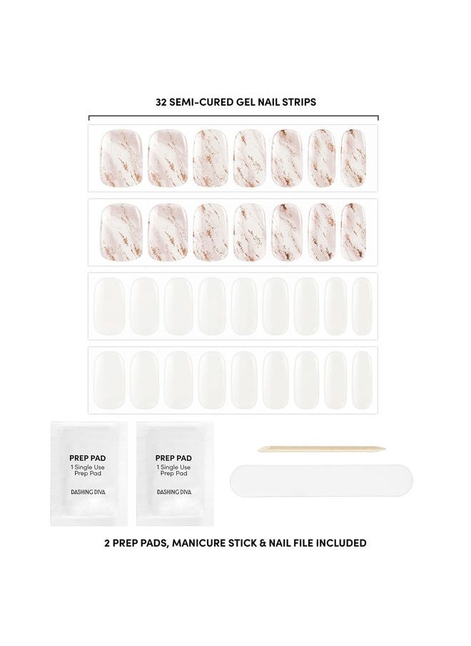 DASHING DIVA Glaze Nail Strips - Glacier Lilly | Works with Any LED Nail Lamp | Long Lasting, Chip Resistant, Semicured Gel Nail Strips | 34 Salon Quality White Gel Nails, 1 Prep Pad, 1 Nail File  - Image 5