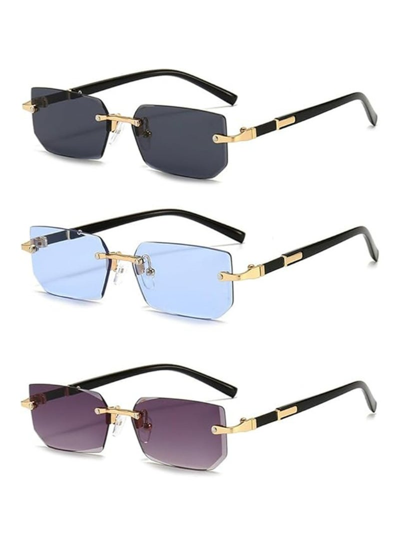 YOUGE 3Pcs New Rimless Fashion Trend Sunglasses Personalized Sunglasses UV Protection Unisex - Image 1