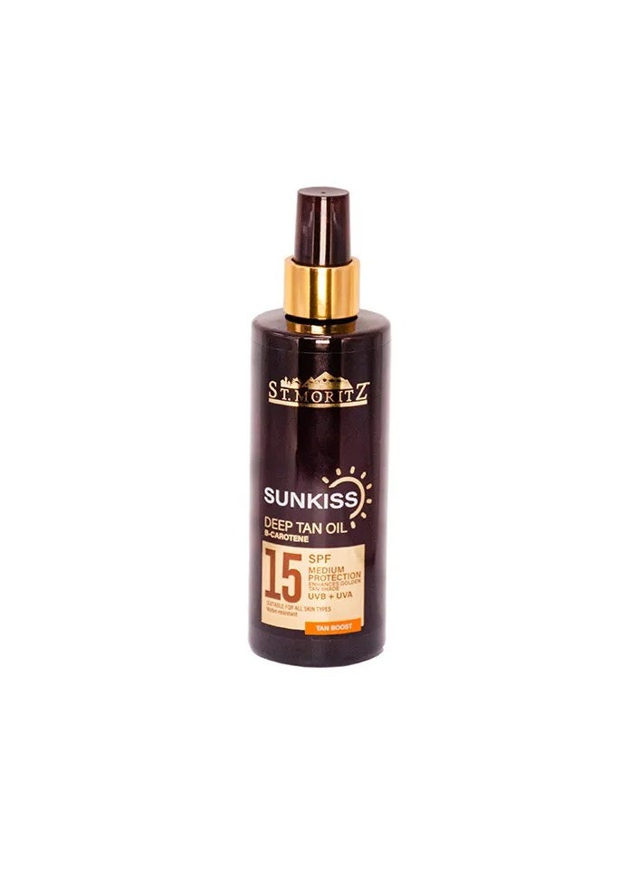 ST MORITZ St. Moritz Sun Kiss Deep Tan Oil SPF 15 | 250ml | Sun Protection with Beta-Carotene | Tan Boost Formula  - Image 1