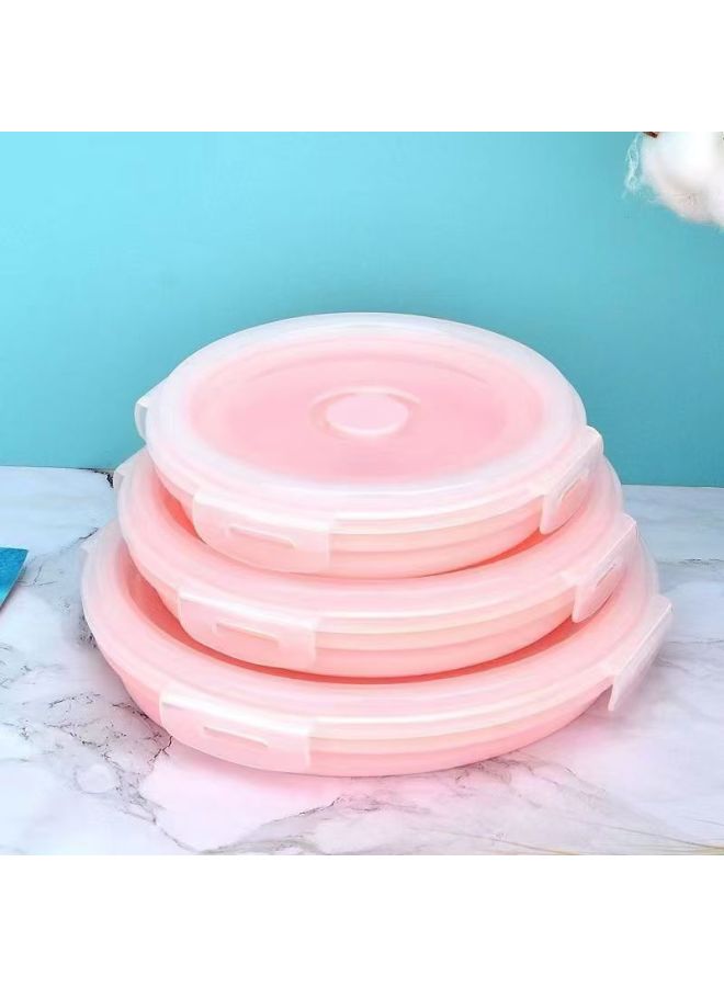 Silicone Lunch Box Food Grade Portable Travel Outdoor Sports Large Capacity Compressible Silicone Tableware Folding Bowl-Specifications:850ml-Color:Pink  - Image 5