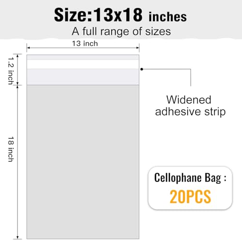 COQOFA 13x18 inch 20Pcs Clear Cellophane Bags Clothing Bag Self Adhesive Resealable Sealing Plastic Cello for Clothes, Gifts, Crafts Small Business Packaging - Image 2