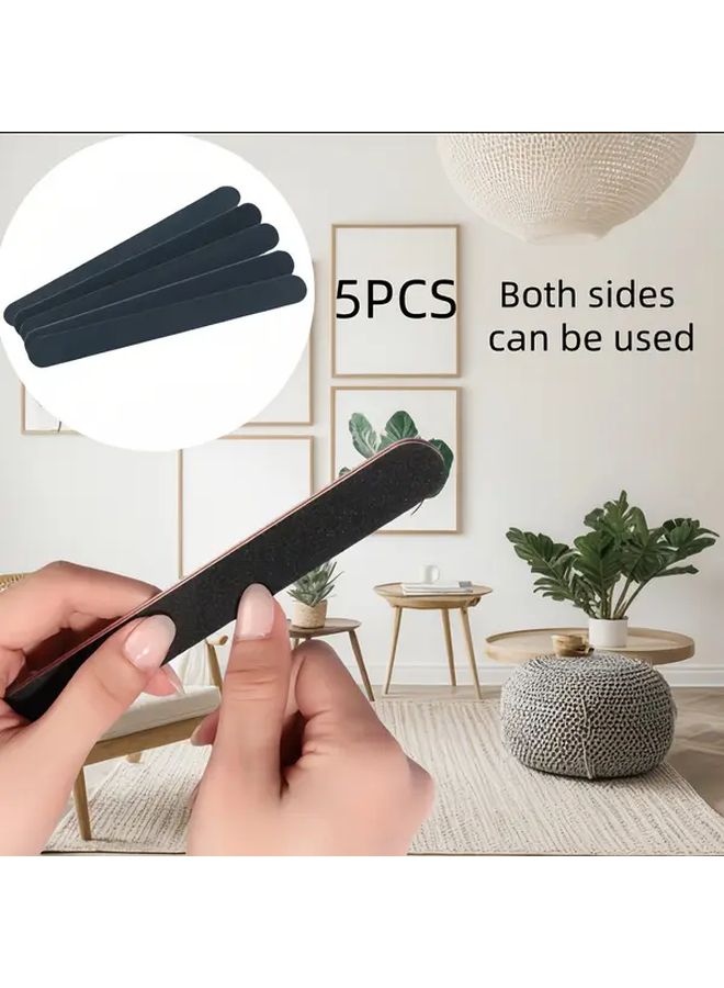 5Pcs Double Sided Nail Files Washable Black Sanding Boards for Natural Acrylic Nails - Image 1