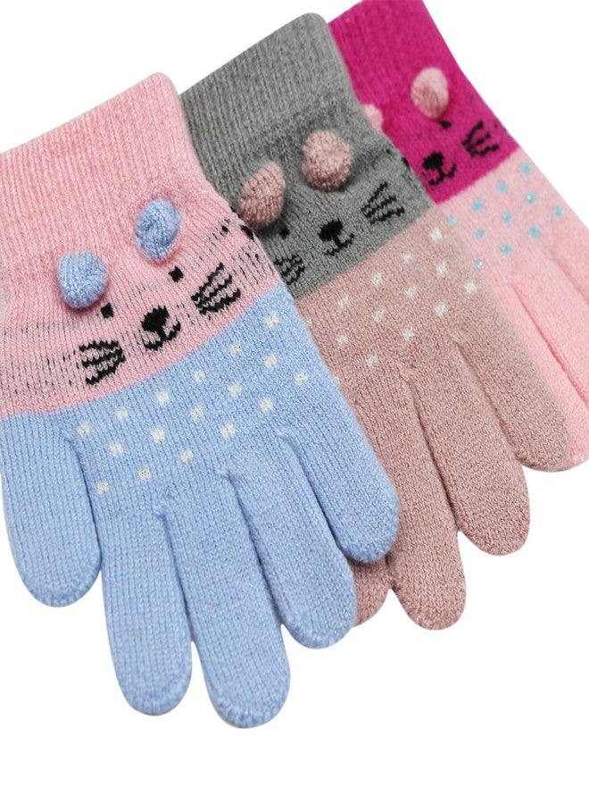 RARITYUS 3 Pairs Kids Cute Cat Warm Gloves Winter Knitted Mittens for Boys Girls Toddler 2-6 Years old - Image 4