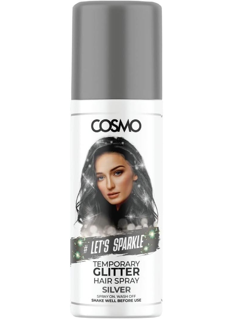 COSMO بخاخ لون شعر فضي مؤقت مع لمعة 100 مل للجنسين، مناسب لجميع أنواع الشعر، لون الشعر، العناية بالشعر، الجمال