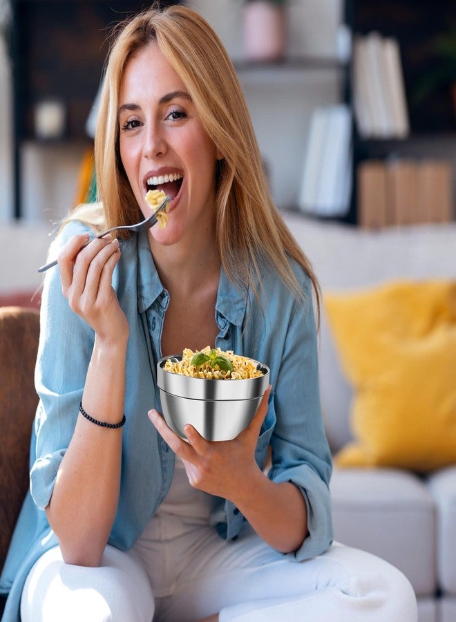 أوعية من الفولاذ المقاوم للصدأ للأطفال، وعاء شوربة معزول سعة 12 أونصة، وعاء صغير من الفولاذ المقاوم للصدأ، وعاء شوربة خفيف الوزن، أوعية سلطة، أطباق تقديم معدنية مزدوجة الجدران للحبوب والأرز والآيس كريم والوجبات الخفيفة، 3 قطع - Image 2