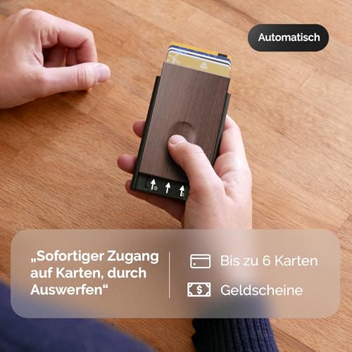 ÖGON -DESIGNS- ÖGON -تصاميم- حامل بطاقات أوتوماتيكي من الألمنيوم، حماية RFID ضد الاحتيال وإزالة المغناطيسية، محفظة نحيفة وعصرية للرجال والنساء، نموذج منزلق - Image 3