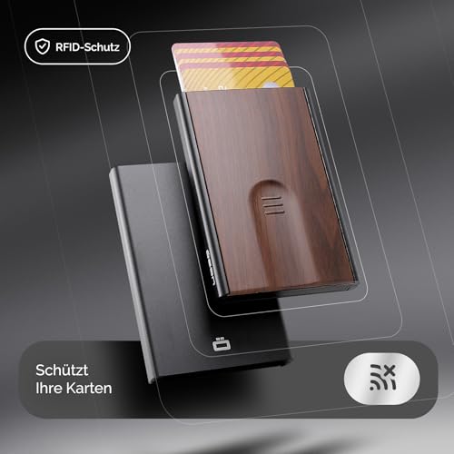 ÖGON -DESIGNS- ÖGON -تصاميم- حامل بطاقات أوتوماتيكي من الألمنيوم، حماية RFID ضد الاحتيال وإزالة المغناطيسية، محفظة نحيفة وعصرية للرجال والنساء، نموذج منزلق - Image 2
