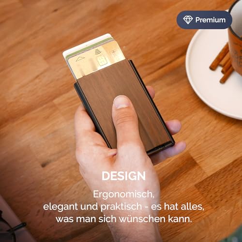 ÖGON -DESIGNS- ÖGON -تصاميم- حامل بطاقات أوتوماتيكي من الألمنيوم، حماية RFID ضد الاحتيال وإزالة المغناطيسية، محفظة نحيفة وعصرية للرجال والنساء، نموذج منزلق - Image 5
