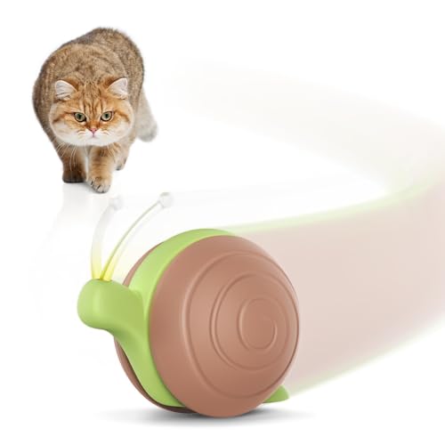 Cheerble Interactive Cat Toy for Indoor Cats Wicked Snail Kitten Toys Automatic Cat Toys with LED Lights Rechargeable Moving Toys for Cats Smart Stimulating Electric Pet Toy Brown - Image 1