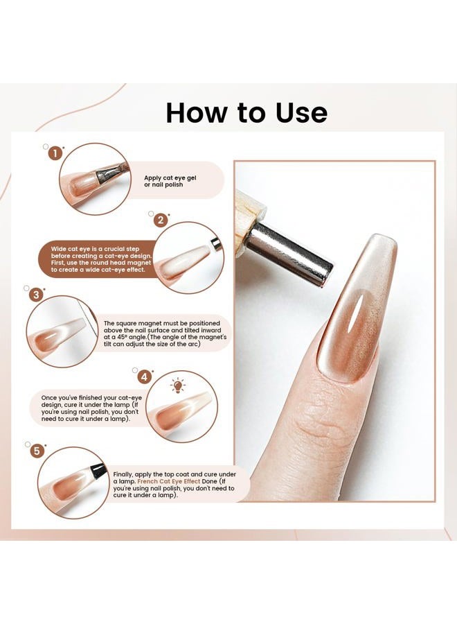 JODSONE 3-in-1 Cat Eye Magnet for Nails, Cylindrical & Square Magnet Nail Art Tool, Strong Magnets for Cat Eye Gel Polish Design DIY - Image 4