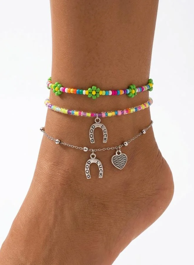 تايك تو Set of 3 - Beaded Flower Anklet