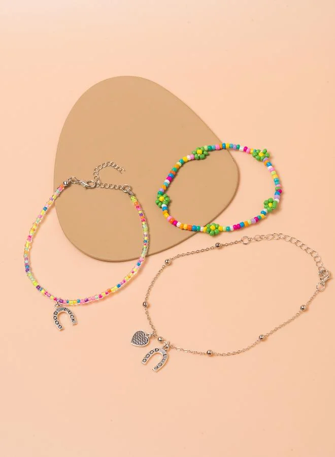 تايك تو Set of 3 - Beaded Flower Anklet