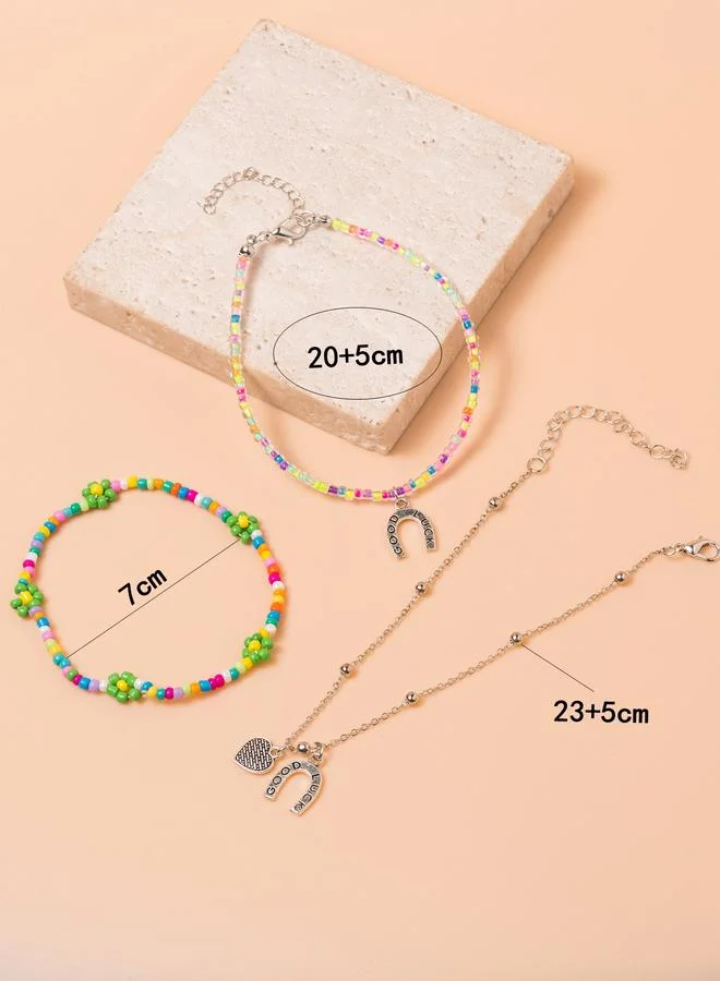 Take Two  Set of 3 - Beaded Flower Anklet for Women | Best Price UAE